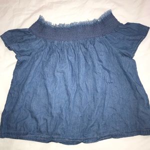 Off the shoulder jean shirt